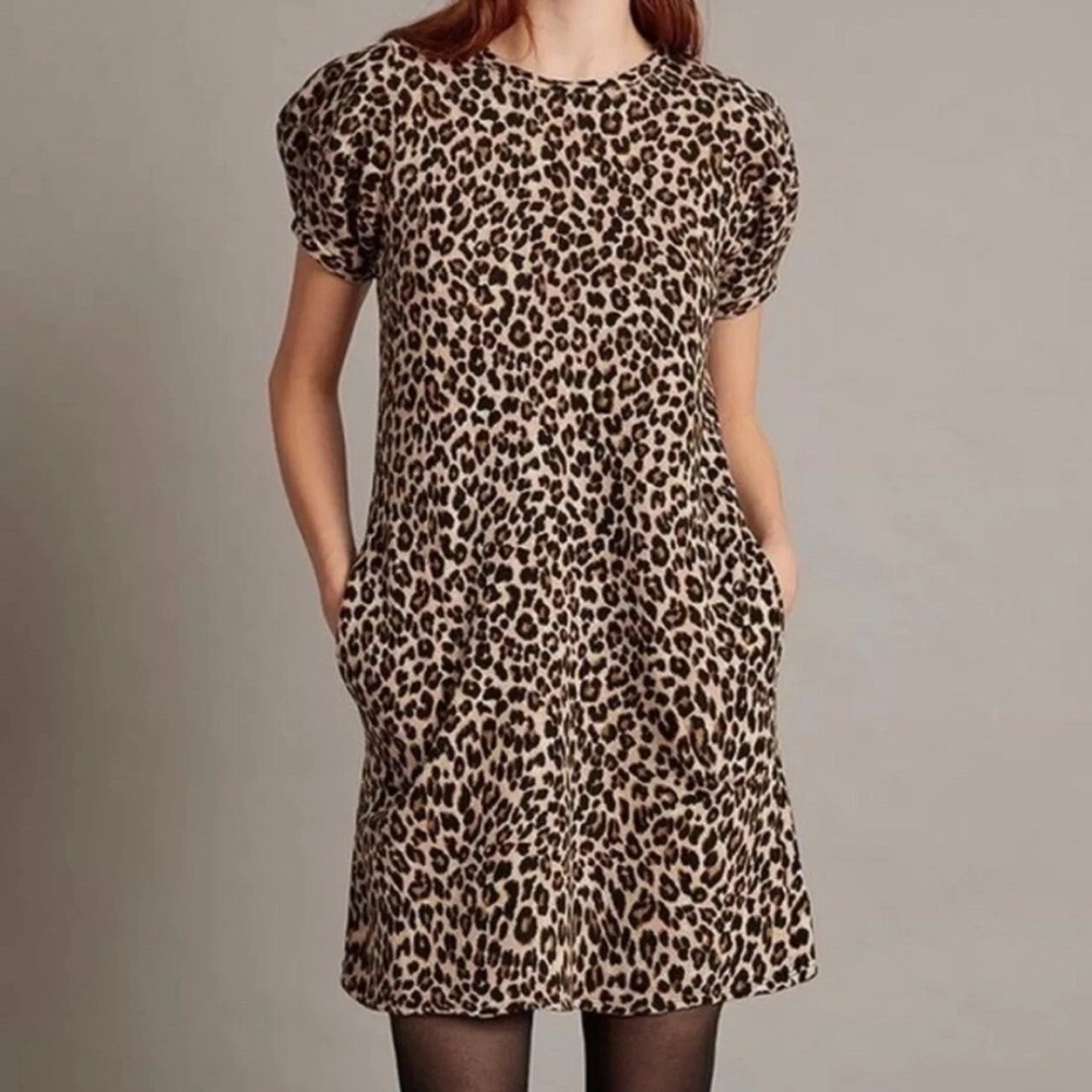Velvet Leopard Print Cotton Fleece Mini Dress Size S
